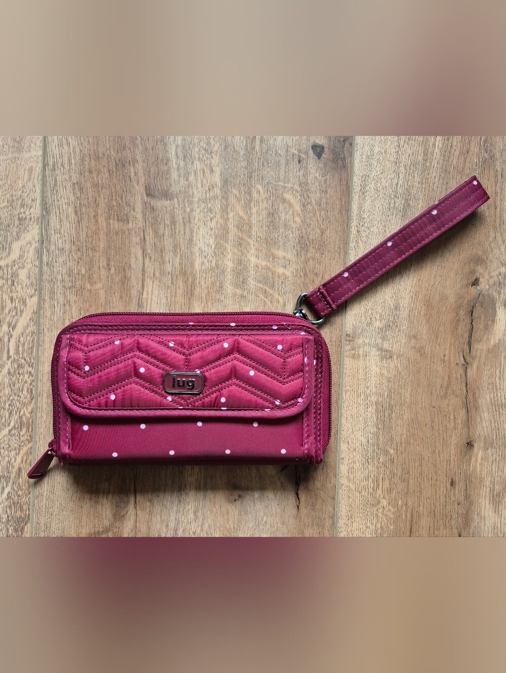 lug Kickflip Women's Quilted Wristlet Wallet in Raspberry Polka Dot RFID